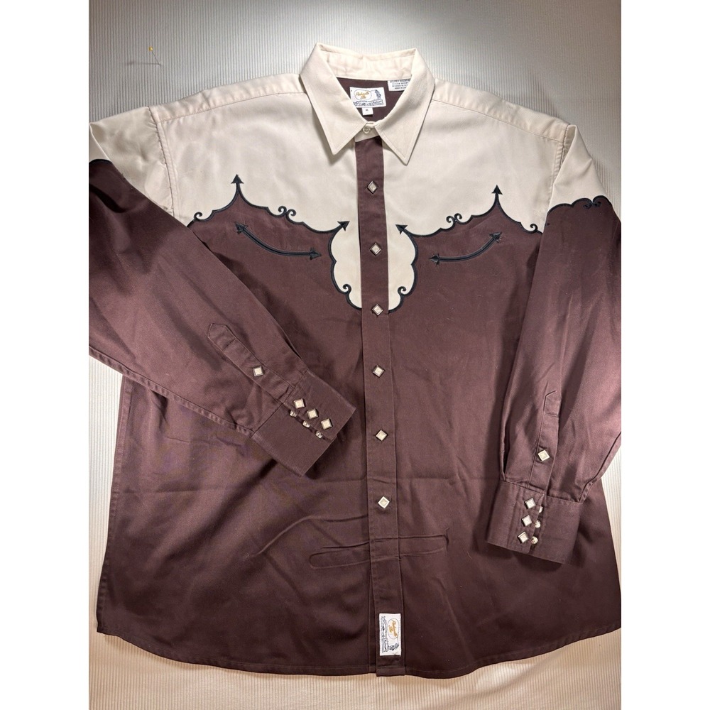 Panhandle Western Shirt‎ Men's Embroidered Smile Pocket Pearl Snap XL Brown
